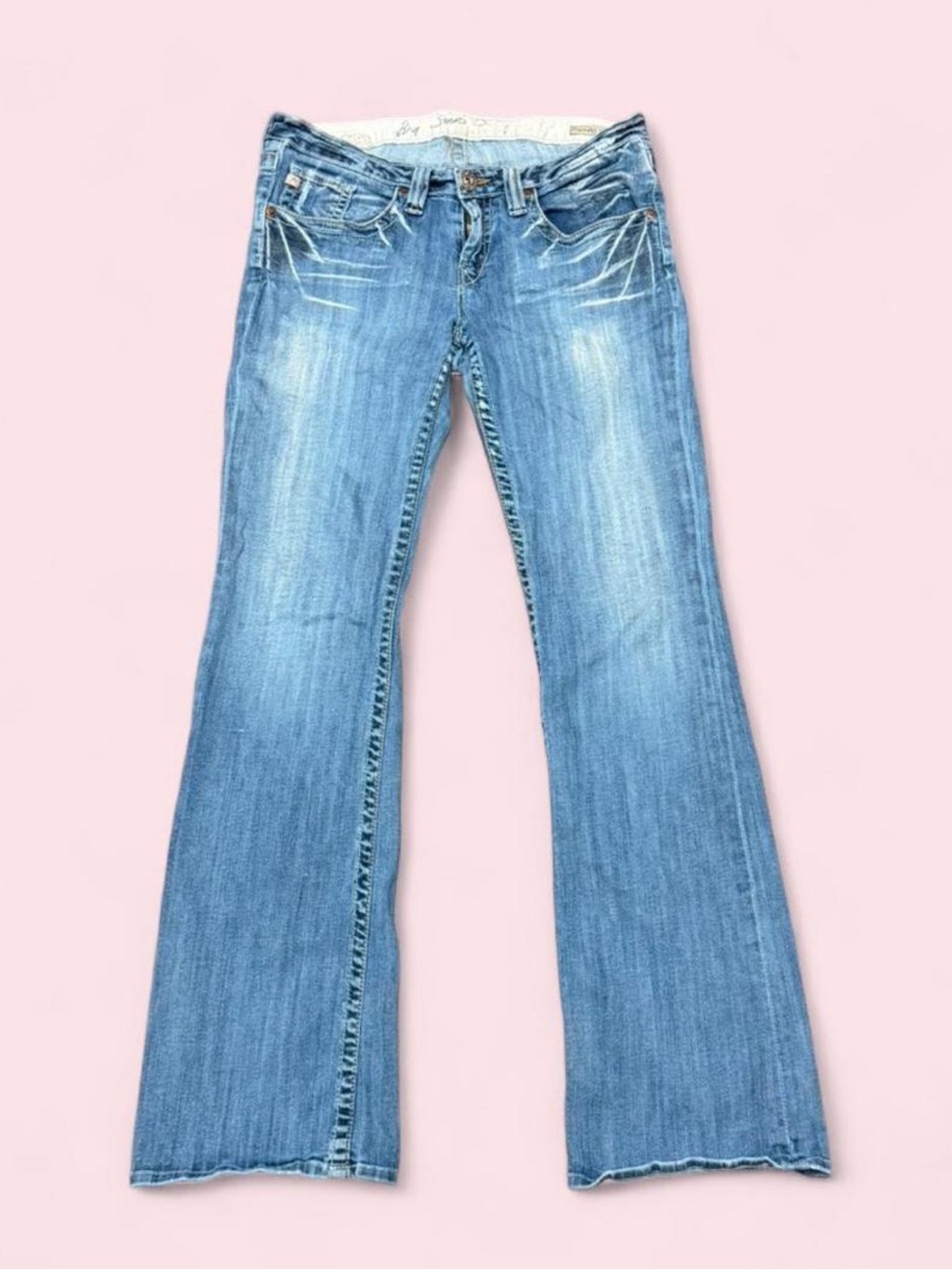Big Star Sweet 20 Bootcut Jeans 31l Y2k Low Rise Stretch Distressed Embroidery